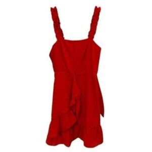 NWT E.SSUE | Women's Red Multi-Tiered Faux Wrap Ruffle Dress Size Small